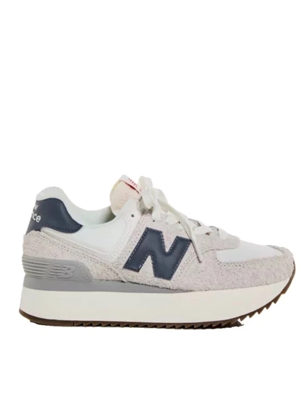 New Balance White, Gray & Navy Platform 574 low top suede overlay Sneakers sz8